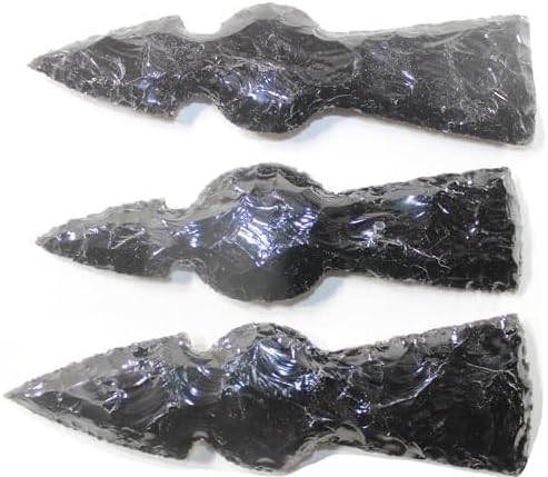 3 Obsidian Ornamental Tomahawk Heads #0842