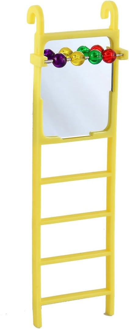 Ruilogod Decoración de cuentas de marco de plástico Pájaro canario escalera espejo combinación juguete amarillo
