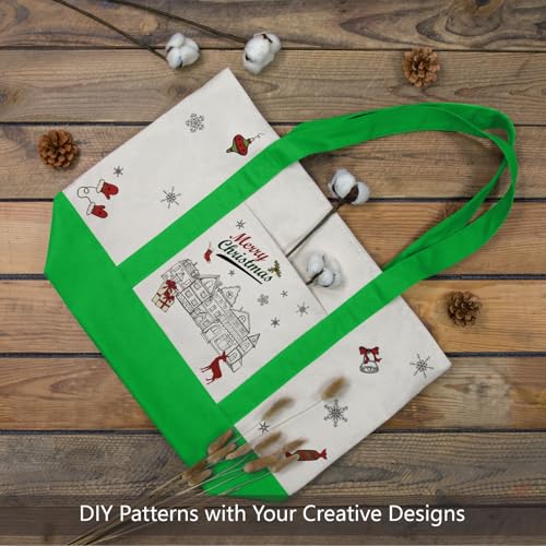 Image of TOPDesign 1-Pack Canvas Tote Bag with an External Pocket, Reusable Grocery Shopping Bag, Top Zipper Closure, Daily Essentials (Lime Green /Natural)