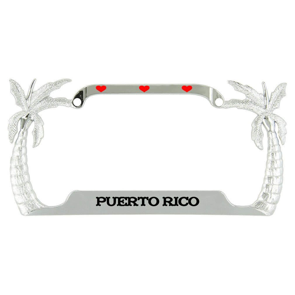 I Love Heart Puerto Rico Palm Tree Metal License Plate Frame Tag Holder