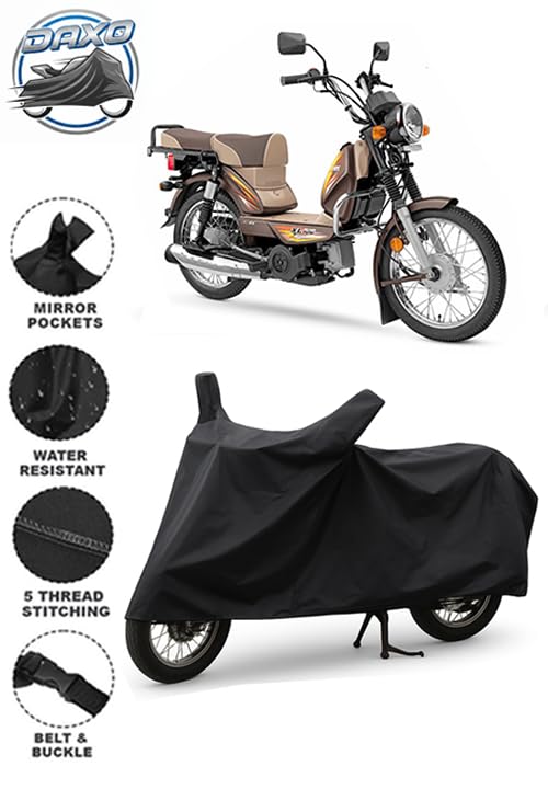 Image of DAXO Waterproof Bike Cover for TVS XL 100 | All Weather Protection from Rain, Dust, UV Rays & Scratches with Mirror Pockets & Buckle Belt | XL 100 Bike Cover