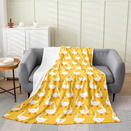 Erosebridal Farmhouse Animal Bed Blanket for Kids Child,White Yellow Goose Throw Blanket Baby 30x40 inch,Cartoon Duck Doodle Fleece Blanket,Rustic Wild Pet Flannel Blanket Living Room Decor