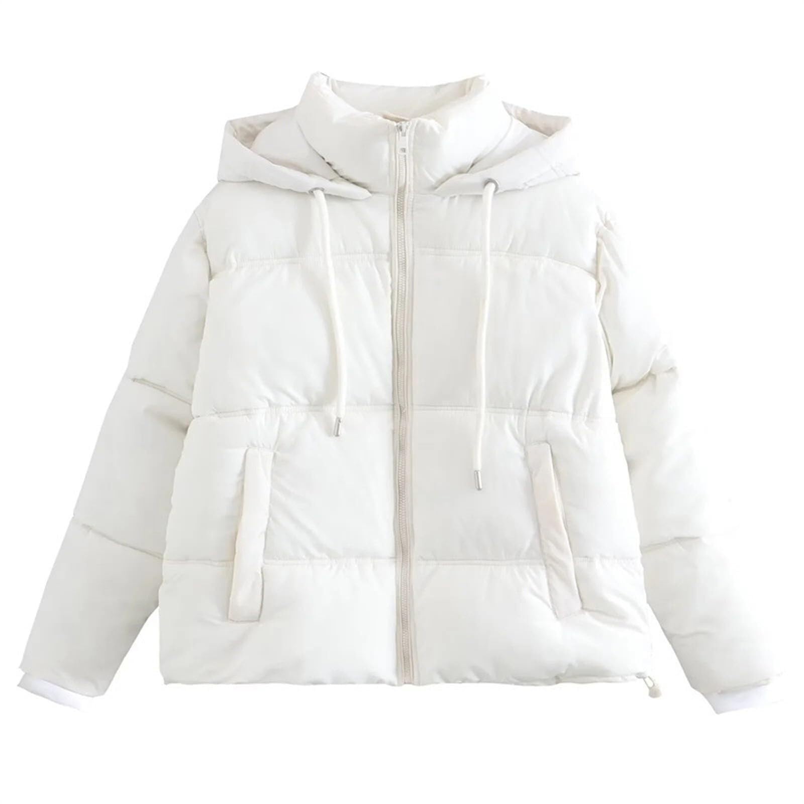 Barley Direct Cropped Puffer Jacket for Women Baggy Hooded Puffy Cotton-Padded Clothes Winter Thicken Thermal Warm Short Down Coats/UK Size/Teenage Girls Ladies Clothes(White,M)