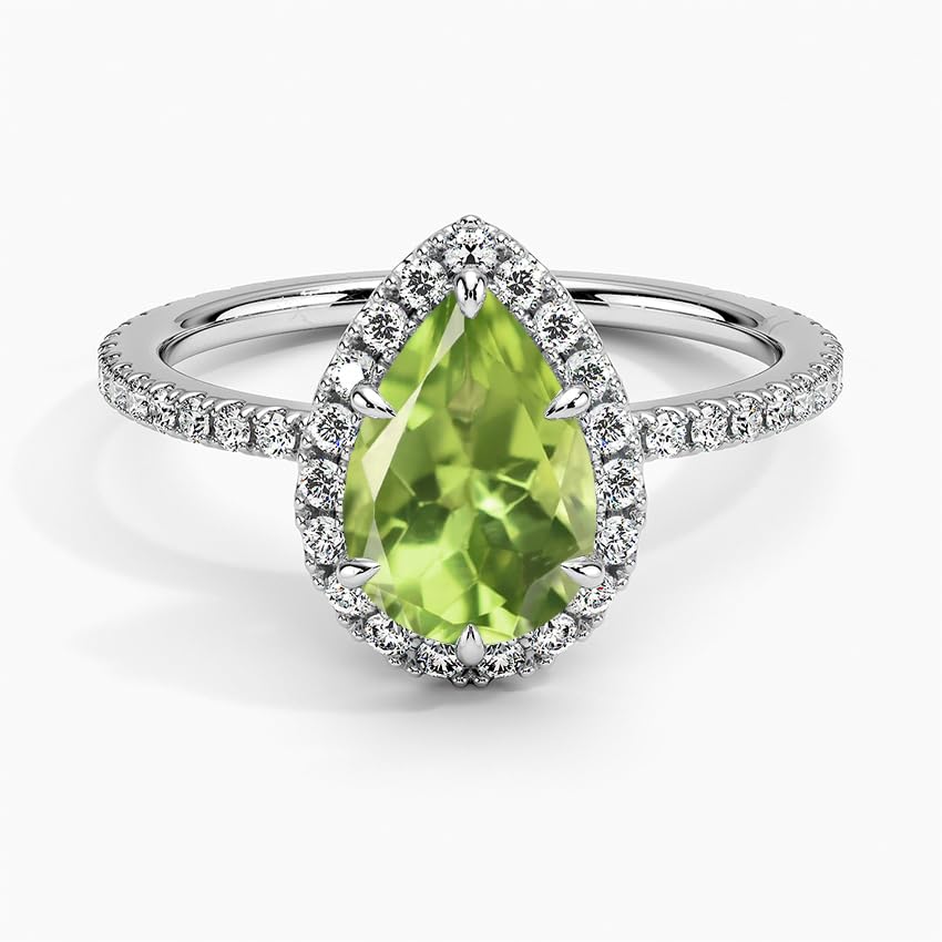 1.5 Carat Peridot Halo Engagement Ring for Women 10k 14k 18k Solid Gold August Birthstone Rings Gemstone Anniversary Birthday Promise Mother's Day Jewelry Gifts for Mom Her Wife Sizes 4~124