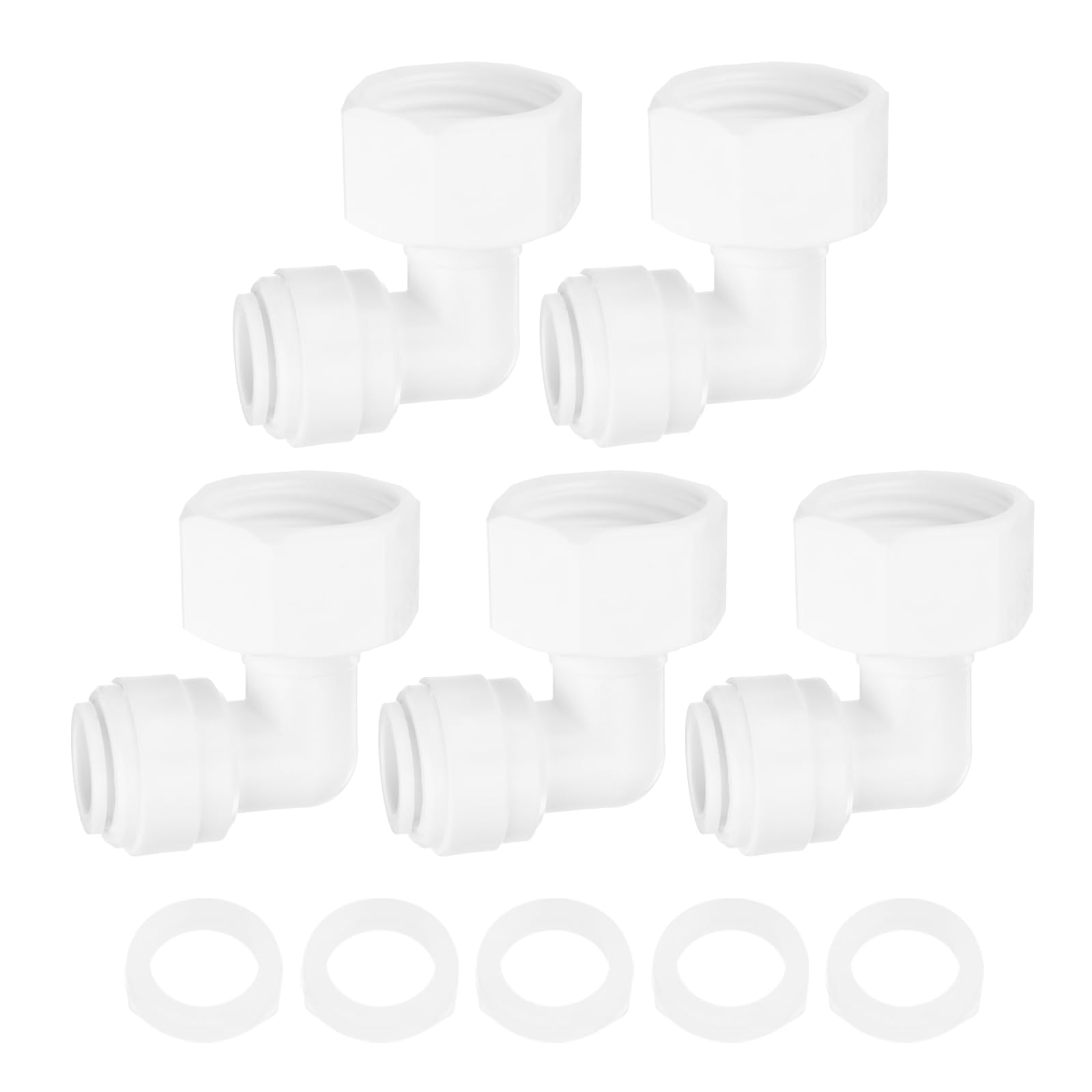 QUARKZMAN 5er-Pack Winkel-Schnellkupplung 1/2" Innengewinde Auf 3/8" Schlauch-Außen-Ø – Push-to-Connect Für RO-Umkehrosmoseanlagen, Inkl. Dichtringe