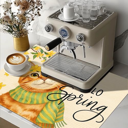 Image of HOMETITUTE Spring Cat Stove Top Covers for Electric Stove 28x20 Inches Heat Resistant Glass Cooktop Protector Pad Decorative Stovetop Cover Dish Drying Mats for Kitchen Countertop Coffee Bar Decor