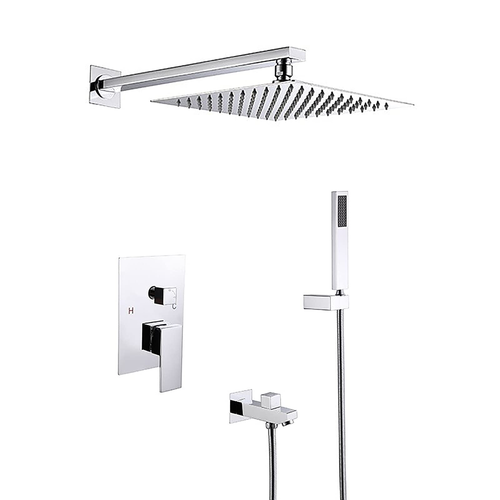 OZBMA shower set system concealed adjustable faucet with head single handle bathroom hand and tub spout, embedded box,chrome,10 inches (Chrome 10 inches)