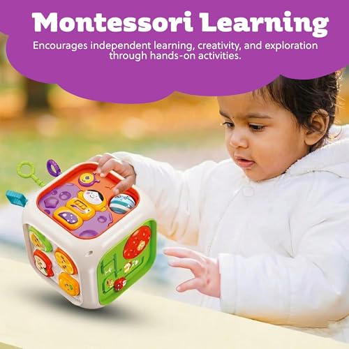 Image of ToyTastic Baby Activity Cube Toy, 6-in-1 Montessori Learning Cube for Toddlers, Sensory Busy Board with Gears, Beads, Shape Sorter & Educational Developmental Toy for Infants 12+ Months