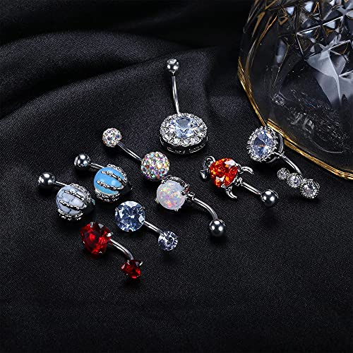 Fansilver 9Pcs 14G Belly Button Rings For Women Surgical Steel Devil Heart Black Red Cz Navel Rings Skull Hand Belly Rings Curved Barbell Body Piercing Jewelry #TOP6