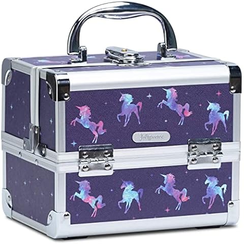 Unicorn Makeup Box Vanity Case Travel Train Case Organiser Beauty Box Cosmetic Case for Kids with Mirror, Lockable with Keys Cover