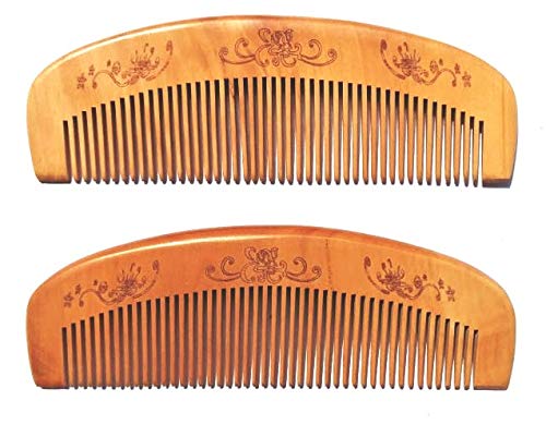 Twisha Peine de madera de nim para barba de dientes anchos hecho a mano para hombre, paquete de 2