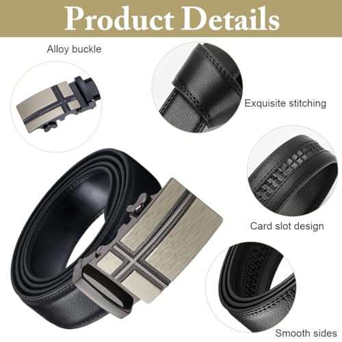 Image of GUSTAVE Automatic Leather Belt For Men, Width 3.5 Cm, Length 130 Cm, Ideal Belt For Men Leather - Versatile And Durable, Perfect For Formal And Casual Wear(Including Gift Box),black