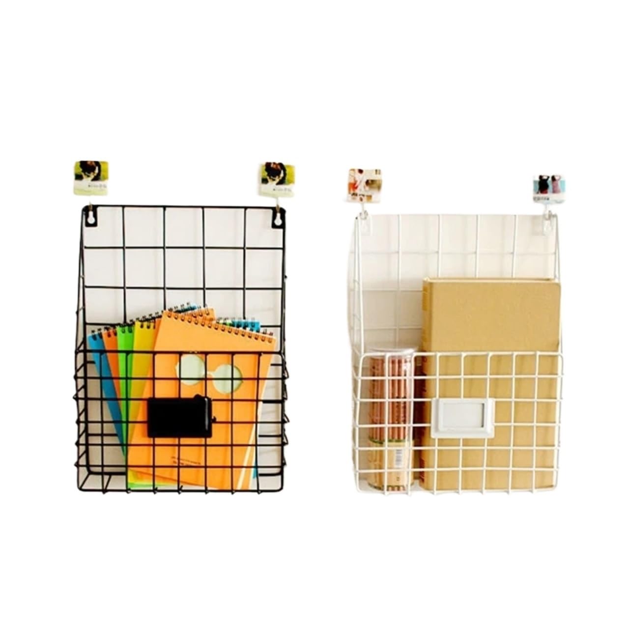 Organizzatore di posta Cestello in filo metallico Portariviste montato a parete Ripiano portadocumenti sospeso Per Casa(Black)
