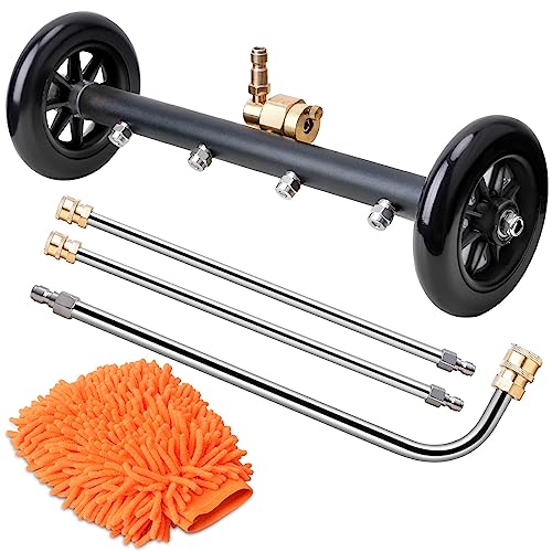 EVEAGE 2-in-1 Undercarriage Pressure Washer Attachment, 16" Pressure Washer Undercarriage Cleaner, Under Car Wash with Extension Wands Wash Mitt, Reversible Pressure Washer Broom Attachment,