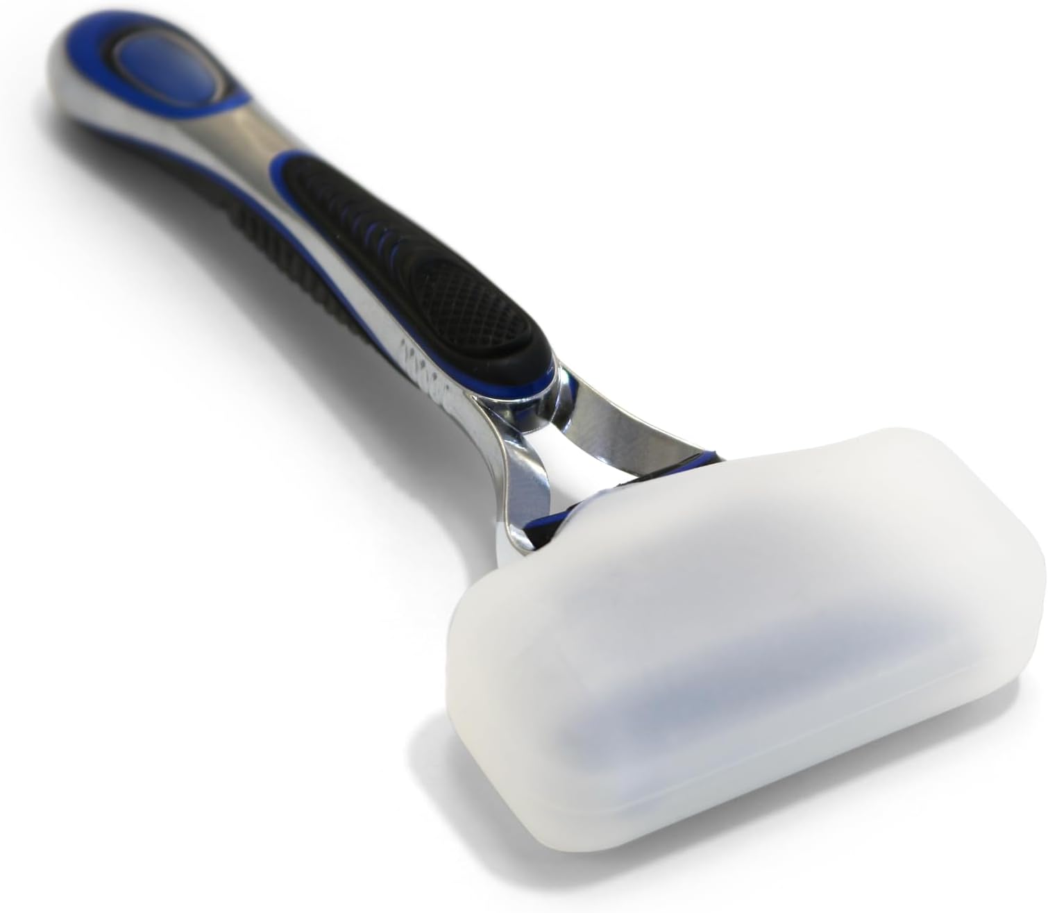 Silicone Razor Cover - Food-Grade Protector for Disposable & Cartridge Razors, Travel-Friendly, Dishwasher Safe, Compact Size 2-Pack (Blue & White), Fits Most Razor Types