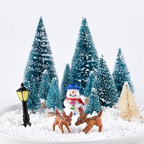 Peerless 43Pcs Mini Christmas Pine Trees with Wood Base Artificial Sisal Trees Bottle Brush Trees for Winter Snow Miniature Scenes DIY Christmas Crafts Home Desk Decor,Assorted Sizes