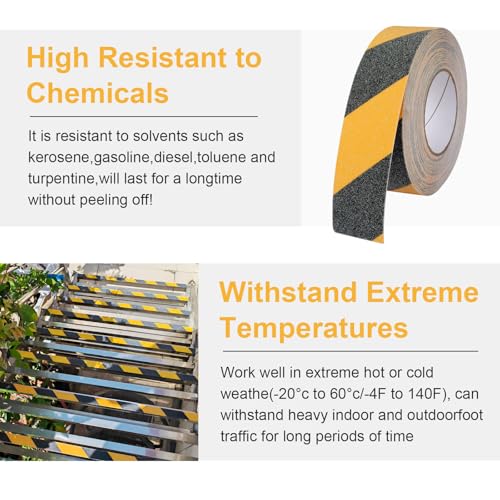 Image of Anti Slip Tape for Stairs Outdoor /Indoor Waterproof Heavy Duty Grip Tape 2 inch x 59Ft Safety Non Skid Roll for Stair Steps Ramp Traction Tread Staircases Grips Adhesive Non Slip Strips Walk, Black&Yellow