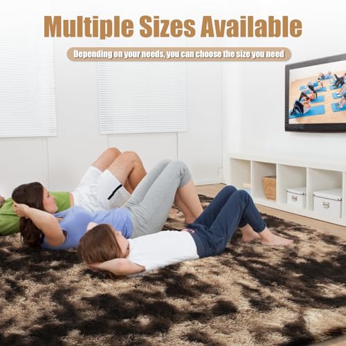 6x9 Fluffy Area Rug for Living Room,Shag Area Rugs for Bedroom,Soft Fuzzy Rug Non-Shedding Indoor Plush Carpet for Kids Bedroom Nursery Dorm Home Decor,Tie-Dyed Coffee