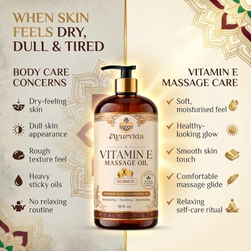 Image of Vitamin E Body Massage Oil 30,000 IU - Nourishing Oil for Dry Skin, Stretch Marks, Skin Glow & Full Body Care | 300ml
