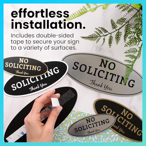 Image of ExcelMark No Soliciting Sign for House or Business - Durable Indoor /Outdoor Sign - Easily Attach to Front Door - UV and Weather Resistant (Medium - 2.8 inchx 7 inch, Black with Gold Letters)