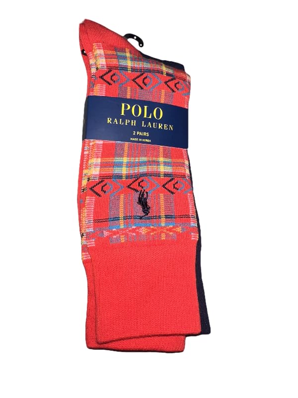 POLO RALPH LAUREN Mens 2 Pack Dress Socks, Navy/Red, Sock Size 10-13