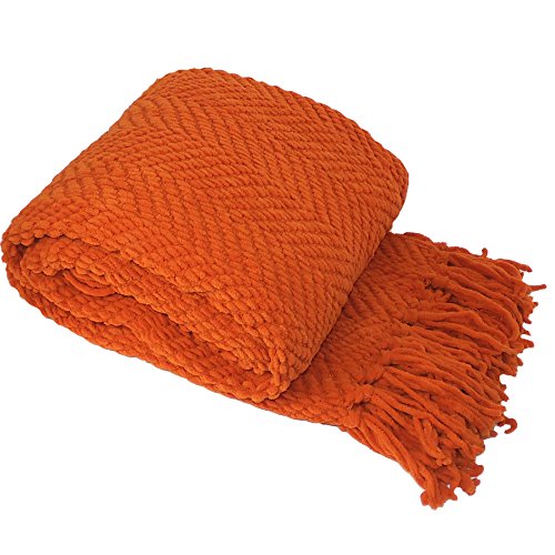 Home Soft Things Orange Throw Blanket Knitted Tweed Throw 50'' x 60'', Burnt Orange, Super Soft Cozy Warm Comfortable Breathable Throw for Living Room Chair Couch Bed Sofa Bedroom Home Décor by Home Soft Things - Used condition - US$26.47