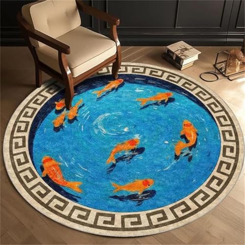 Tapete redondo estilo oriental peces 3.3 pies lavado y antideslizante