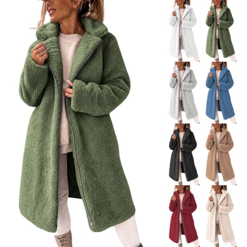 Womens Faux Fur Lapel Collar Jacket Longline Sherpa Coat Full Zip Outerwear - image 1