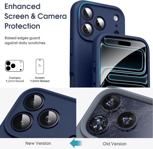 Image of DIZORO Compatible for (iPhone 17 Pro Case) Slim Liquid Silicone Case 3 Layers Full Covered Soft Gel Rubber Phone Case Protective Cover (Navy Blue)