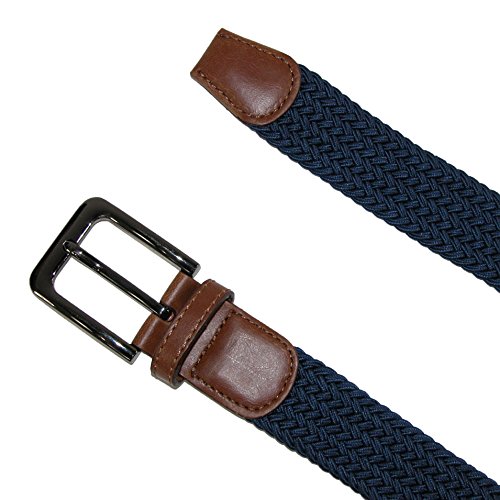 CTM Men's Elastic Braided Stretch Belt with Silver Buckle and Tan Tabs2