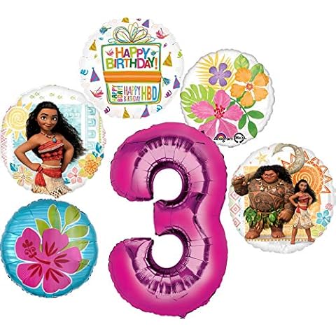 Moana Party Supplies 3rd Birthday Balloon Bouquet Decorations - Pink Number 3 Cover