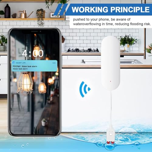 Water Leakage Alarmer, Water Level Wireless Sensor Wifi Overflow Flood Detector, for Google Home,Alexa,TUYA/Smart Life APP Notification - Image 2