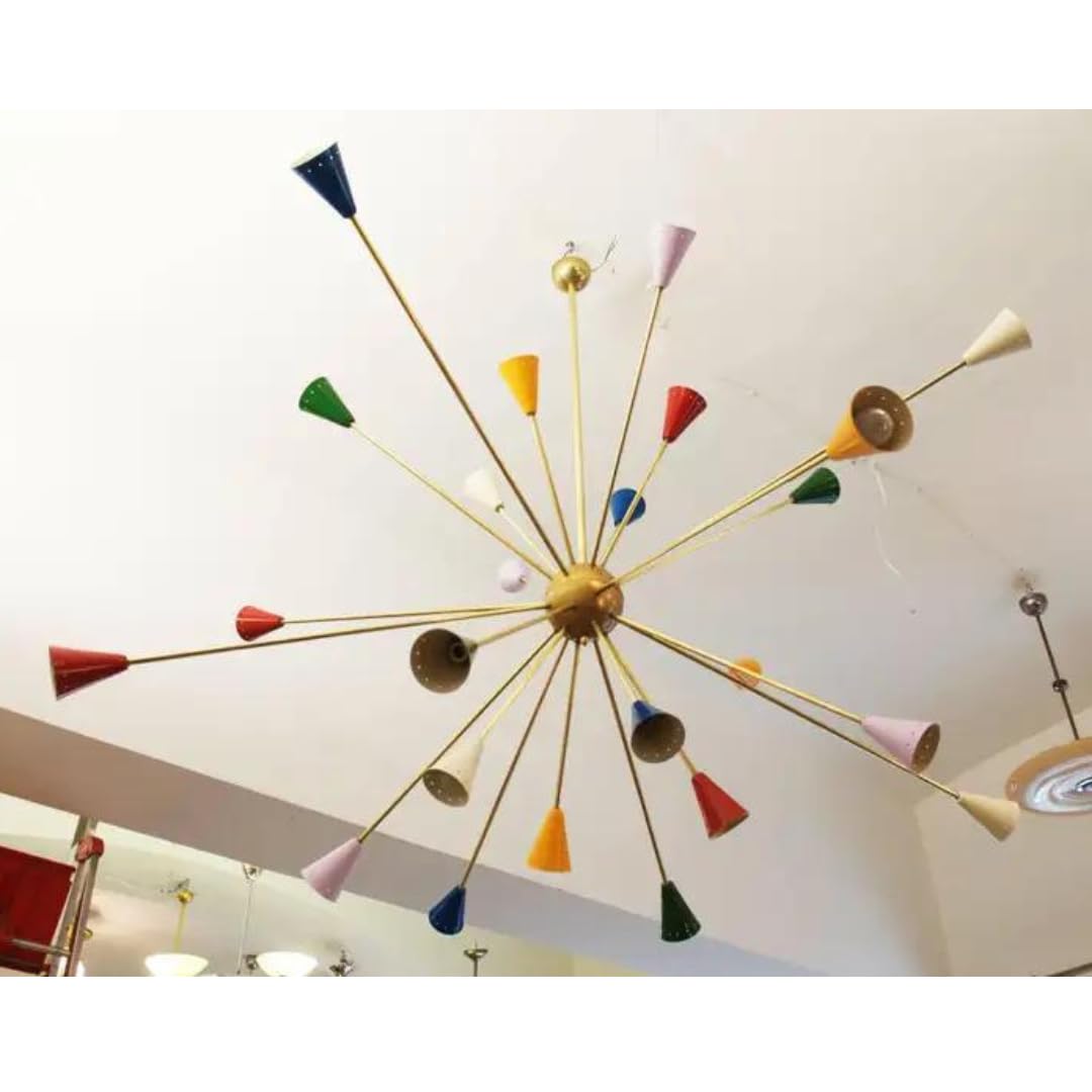 Lustre Diabolo Stilnovo Style Milieu Du Siècle - 3 Bras Laiton Spoutnik, Plafonnier LED