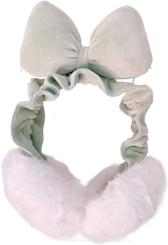 MatchaAdult Winter Warm Earmuffs Bowknot Fluffy Earflap Thick Headband Outdoor Cold Protection Adjustable Ear Warmers