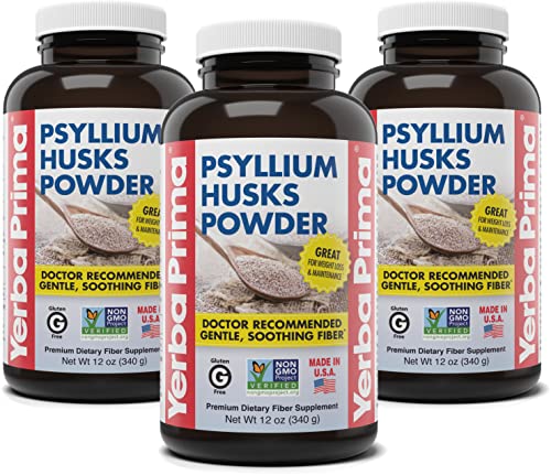 Yerba Prima Psyllium Husks Powder - 12 oz (Pack of 3) - Natural Fiber Supplement - Colon Cleansing - Vegan, Non-GMO, Gluten-Free (New Label - Packaging May Vary)