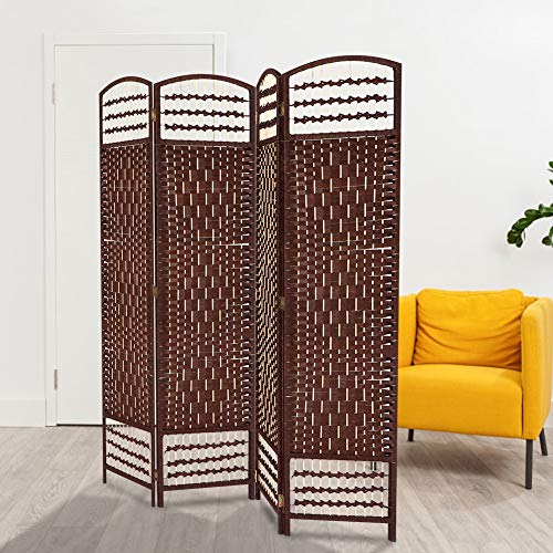 GOTOTO Divisor de Habitación Plegable 4 Paneles Biombo de Bambú Divisor de Pantalla de Divisor de Habitación 170x40cm(café)