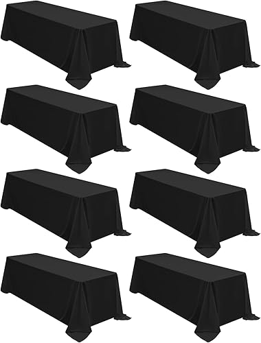 Fani Paquete de 8 manteles de poliéster negro de 90 x 132 pulgadas, rectangular, resistente a las arrugas, para mesas de 6 pies, eventos formales e