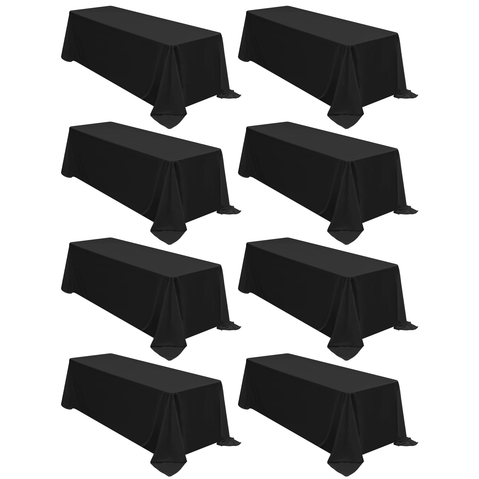 Fani 8 Packs 90 x 132 Inch Black Polyester Tablecloth, Rectangular, Wrinkle Resistant, For 6ft Tables, Formal & Casual Events