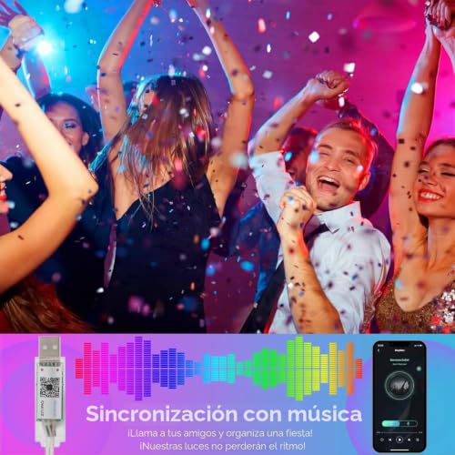 Miniatura 4 de Zwoos 2 X 10 M 200 Led Guirnalda Luminosa Rgb, Reaccionar A La Música, Alimentado Por Usb, Impermeable Ip65, Control De Aplicación Mando A Distancia, Para Navidad, Interior, Exterior