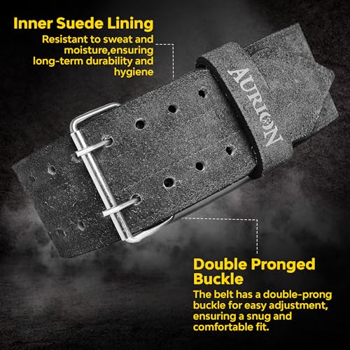 Image of Aurion Sued Leather Powerlifting Gym Belt-XS | Weight Lifting Belt for Heavy Workout for Men & Women | Professional Heavy Weight Lifting Belt - Grey