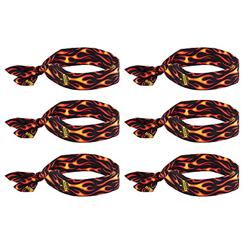Image of Ergodyne Chill Its 6700 Cooling Bandana, Evaporative Polymer Crystals For Cooling Relief, Tie For Adjustable Fit, 6-Pack, Flames