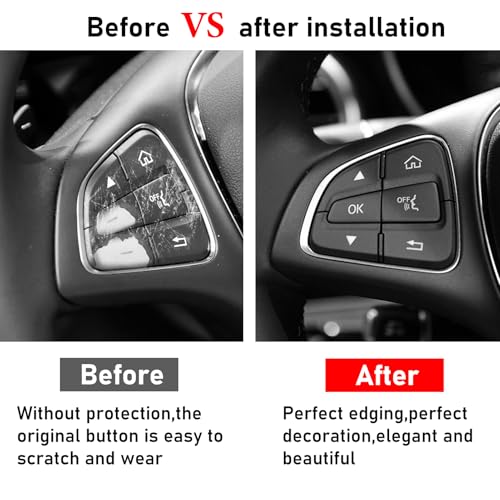 Image of Moonlinks Steering Wheel Button Trim Sticker For Mercede Benz C V GLC Class | For W205 X253 Steering Wheel Button lnner Decoration Cover 12PCS, Black (Model A)