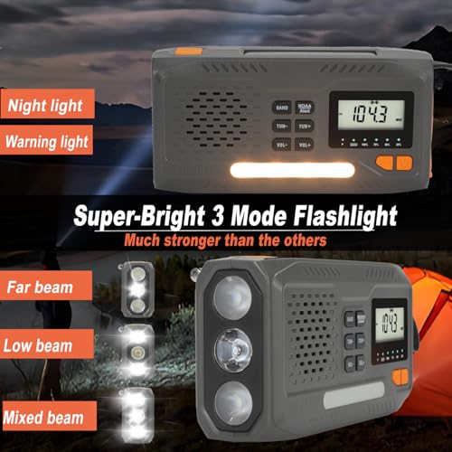 Image of 7400mWh Emergency Weather Radio, Solar Hand Crank NOAA AM FM Portable Radio | Built-in Flashlight, Phone Charger, SOS Alarm & Digital Display, Perfect for Hurricane Survival Camping Outdoor Emergency Use