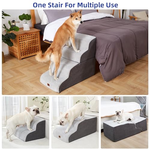 Pettycare Dog Stairs Ramp for High Beds and Couch,Curved Dog Steps for Small Dogs and Cats Pet Stairs Non-Slip Balanced Portable Pet Step Indoor, 4 Step,Grey