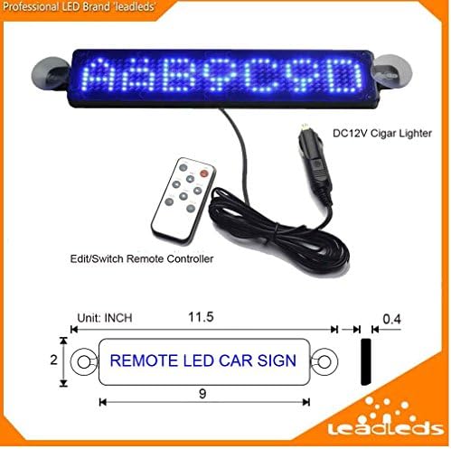 Leadleds 12V Car Message Sign Scrolling Display Board LED Programmable with Remote Blue