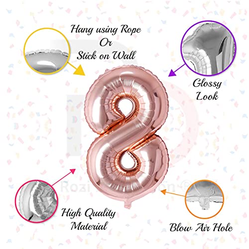 Image of Rozi Decoration 32 inch Rose Gold '8' Number Foil Balloon - Birthday & Anniversary Decor (1 Pc)