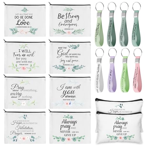 48 Pcs Cna Gifts Inspirational Cosmetic Bag Bulk with Zipper Keychain Cna Appreciation Gifts Bulk Motivational Makeup Bag for Graduation Nursing Assistant Women Teacher Staff Coworker(Bible Style)
