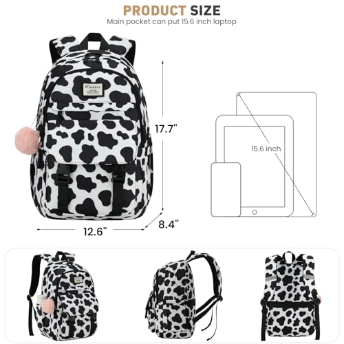 Image of WINDARS School Backpack for Teen Girls, Cute College Backpacks for Women Students Aesthetic Bookbag Large 15.6 Inch Laptop Bag Middle School Travel Back Pack (Cow Print Black)