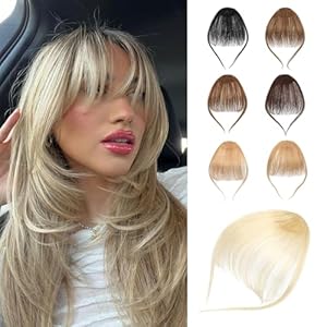 Cephermer Clip in Bangs – 100% Human Hair Wispy Bangs Hair Clip Fake Bangs Fringe with Temples Hairpieces Air Bangs for Women Bleach Blonde