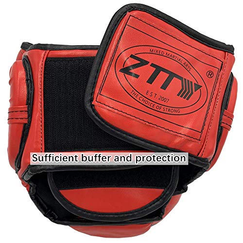 ZHENGTU Boxing Headgear MMA Kickboxing Head Guard Martial Arts PU Leather (Red, L)